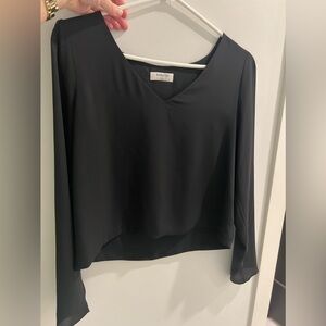 Aritzia Babaton Murphy Longsleeve V Neck Blouse Top Shirt in Black
